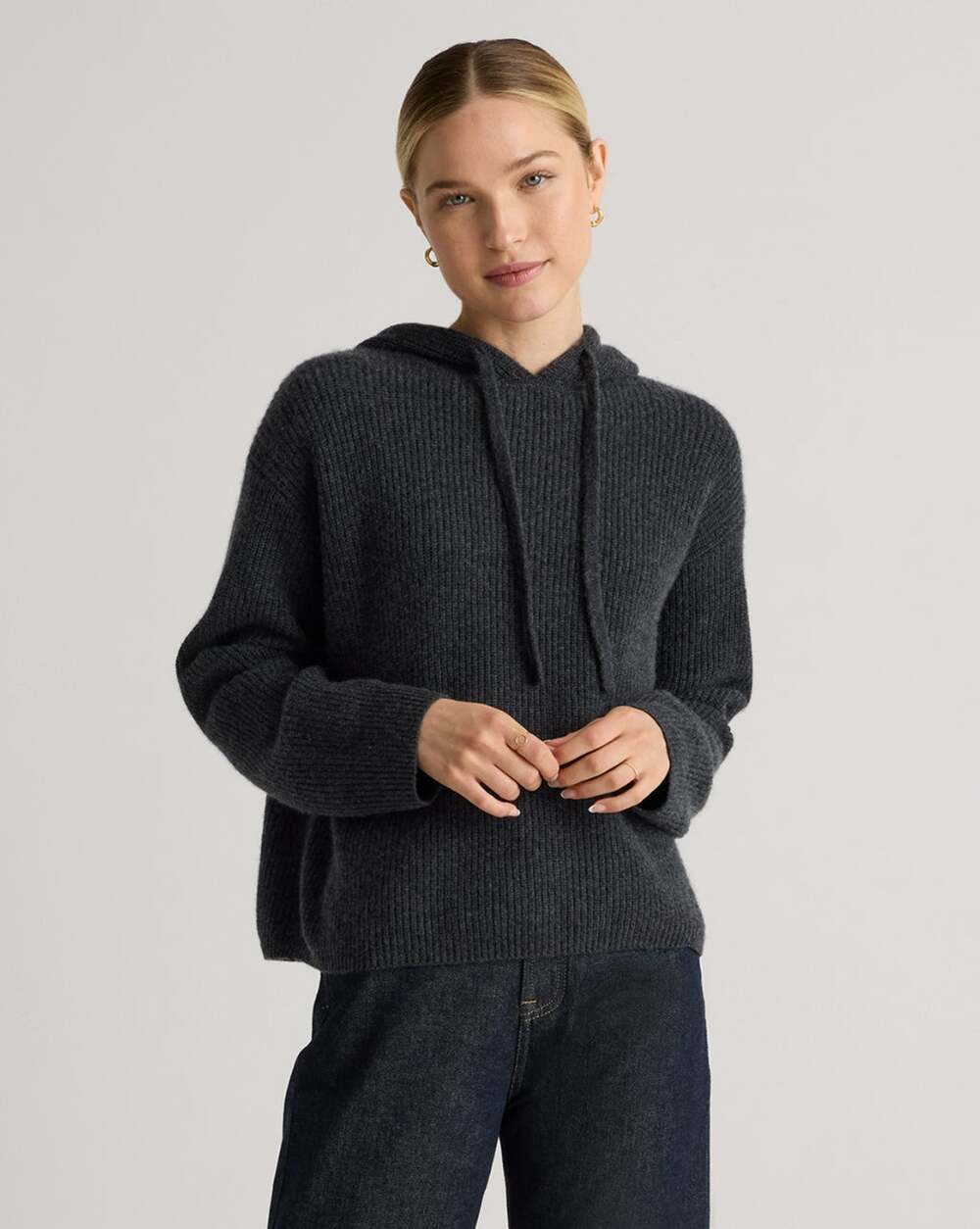 QUINCE Mongolian Cashmere Fisherman Pullover Hoodie Charcoal Gray Sz S {EE13}